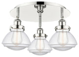 Olean-3 Light 18" Flush Mount-Polished Nickel, Clear Glass Shade