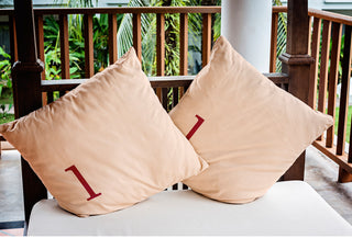 18" x 18" Modern Monogram Indoor/Outdoor Polyester Throw Pillow, Cranberry