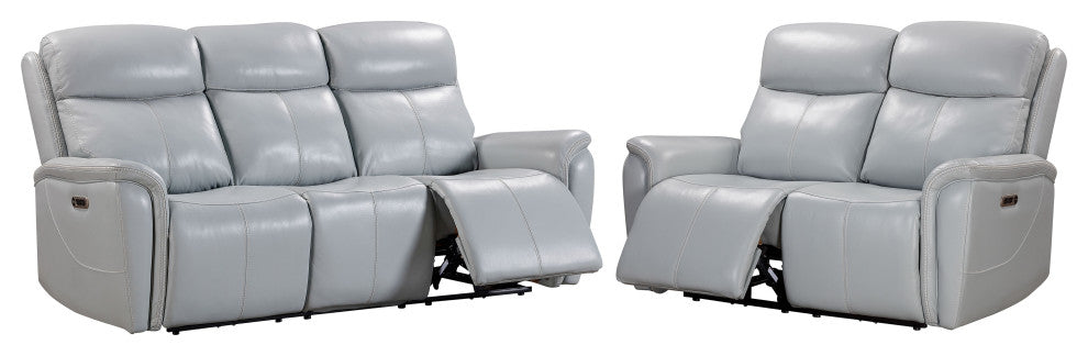 Cascade Seamist Grey Power Reclining Sofa and Loveseat