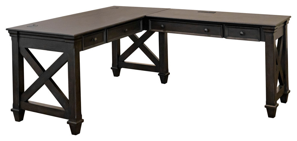 Traditional Wood Open L-Desk and Return Dark Brown
