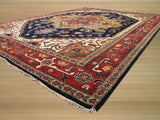 Hand-Knotted Wool Navy Traditional Oriental Serapi Rug, 10' X 14'