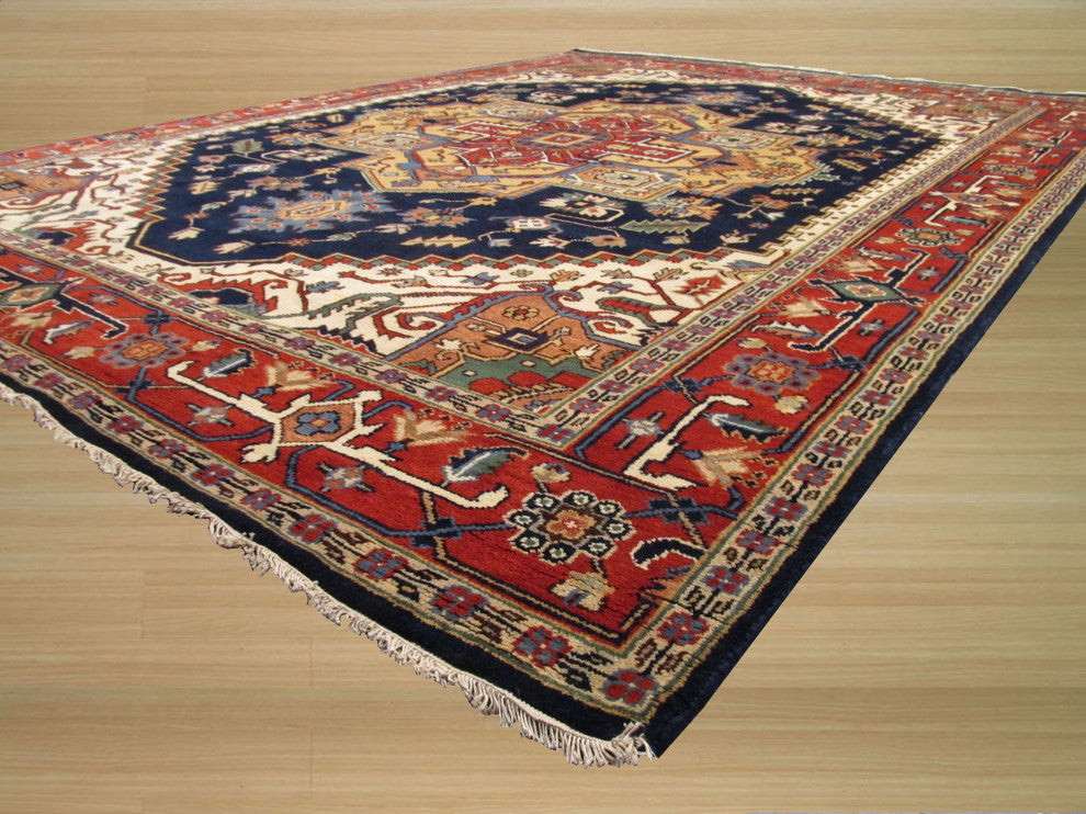 Hand-Knotted Wool Navy Traditional Oriental Serapi Rug, 10' X 14'