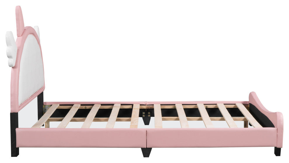Gewnee Upholstered Full Platform Bed With Unicorn Shape Headboard in Pink