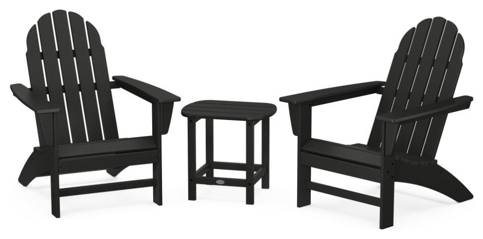 Vineyard 3-Piece Adirondack Set, South Beach 18" Side Table, Black