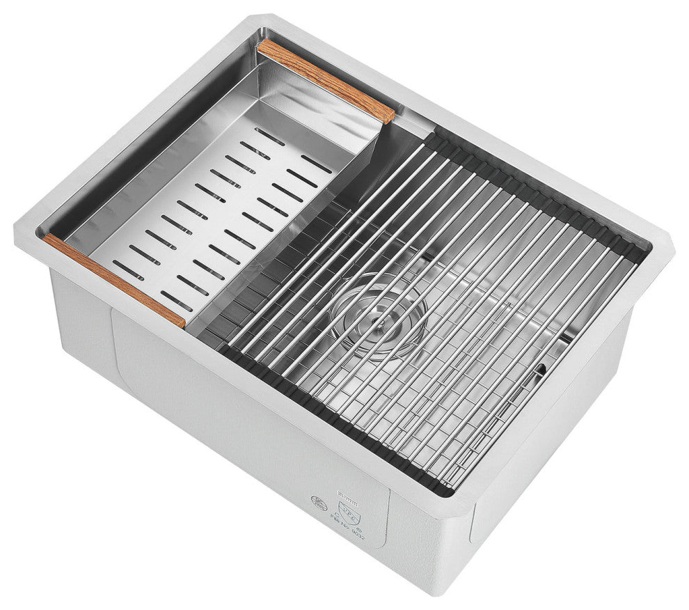 25 in. Undermount Single Bowl Kitchen Sink with Accessories in Stainless Steel