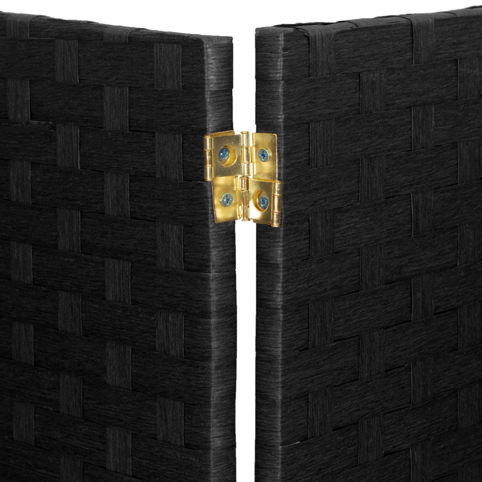 2 ft. Short Woven Fiber Room Divider 6 Panel Black