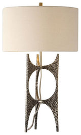 Uttermost Goldia Metal and Fabric Table Lamp in Antique Bronze and White