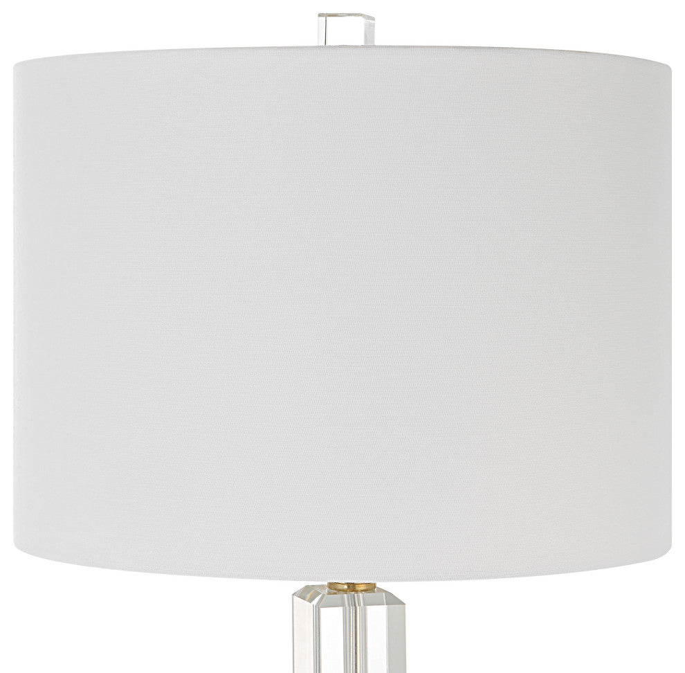 Benzara BM277033 29" Metal Table Lamp, Stacked Crystals, Antique Brass, White