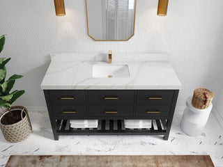 Parker 60" Single Sink Bath Vanity, Black 2" Calacatta Sienna