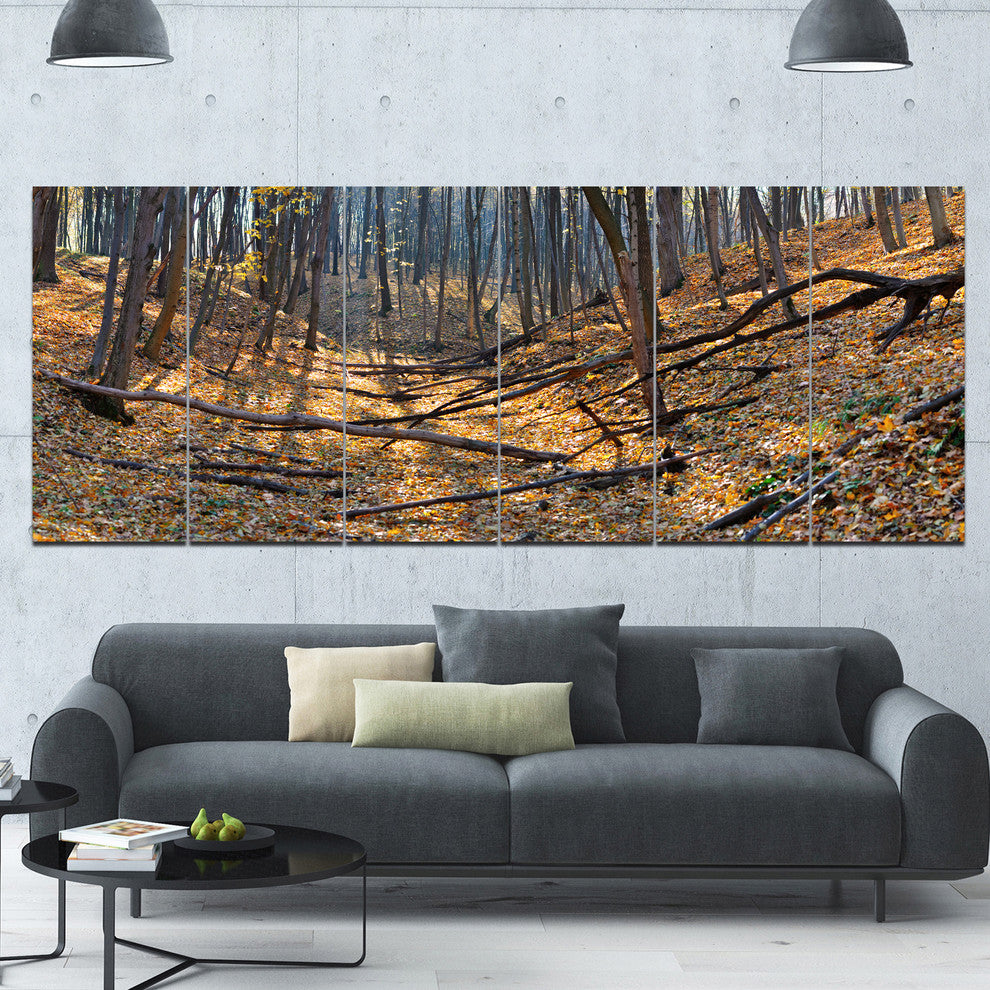 Thick Autumn Forest Panorama, Landscape Canvas Art Print, 70"x28", 6 Panels