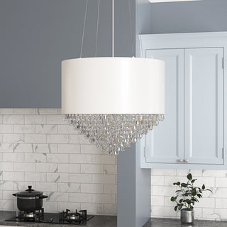 Modern 4-Light Drum Shape Pendant Light for Dining Room Kitchen Island, White