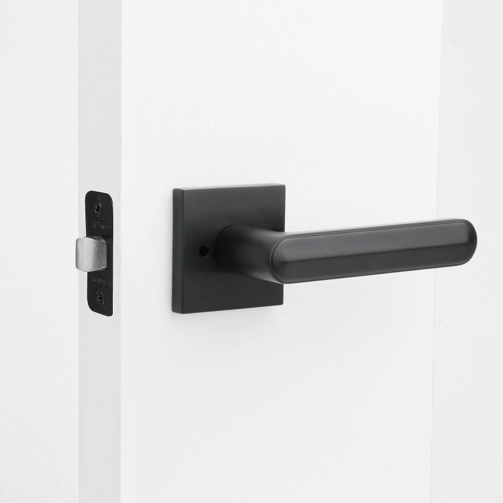 Modern Heavy Duty Designer Interior Door Lever - Beaux Collection, Matte Black, Passage Right Hand