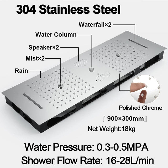 LED Musical Shower System & Jetted Body Sprays, Matte Black C, Touch Panel Light
