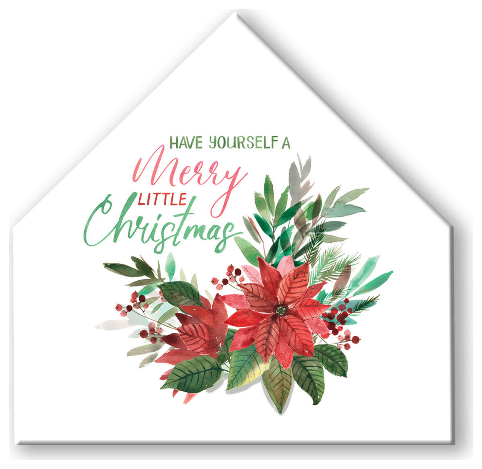 Merry Little Christmas 12x12 House Shaped Canvas