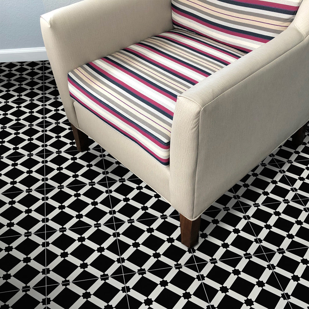 8"x8" Ait Baha Handmade Cement Tile, Black/White, Set of 12