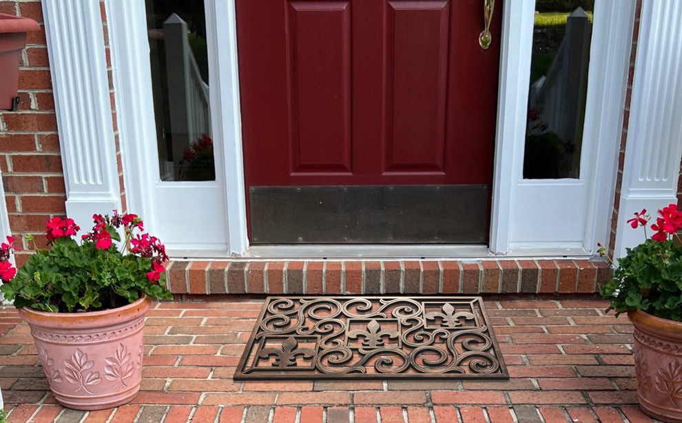 Outdoor Mat, Natural Rubber, 18"x30" Heavy Duty Doormat, Fleur-De-Lis