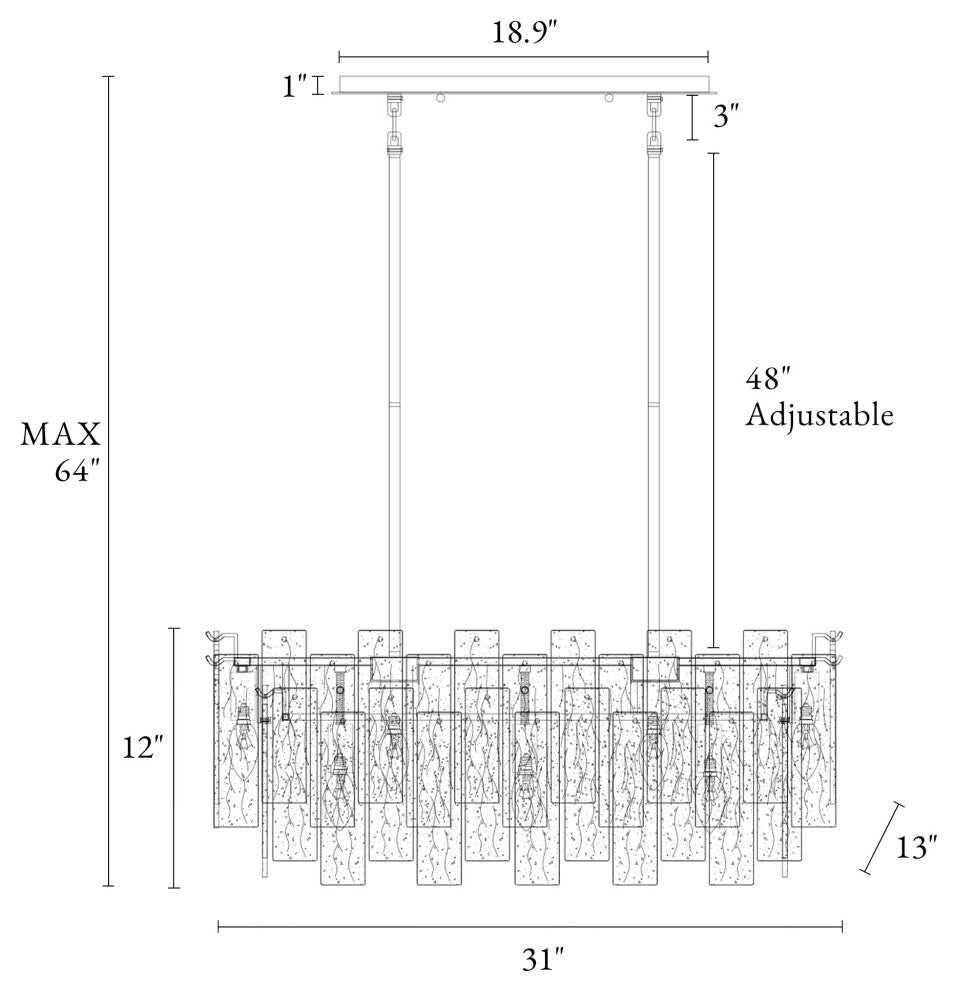 LNC Engaveric 7-Light 31" Modern Crystal Rectangle Kitchen Island Light, Brass