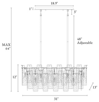 LNC Engaveric 7-Light 31" Modern Crystal Rectangle Kitchen Island Light, Brass