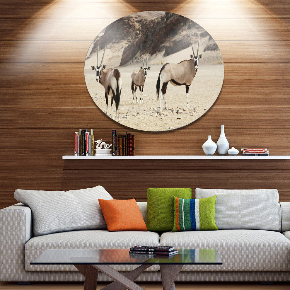 Beautiful Wildebeests On Valley, Landscape Round Wall Art, 11"