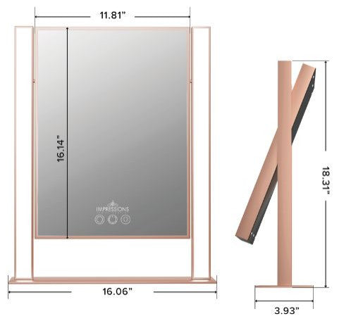 Nouveau Tri Tone LED Makeup Mirror with Geometric Frame, Rose Gold