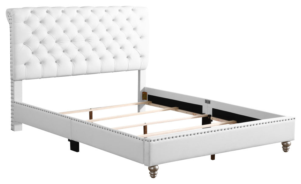 Princeton Tufted Upholstered Faux Leather Bed, White, Full