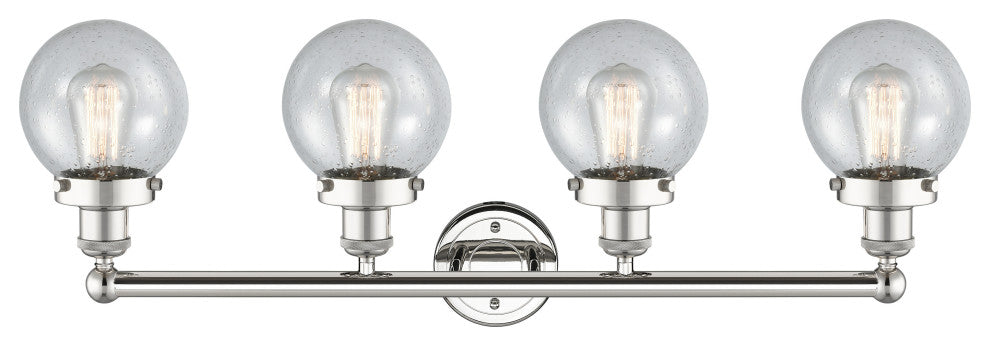 Small Beacon 4-Light 34" Bath Vanity Light, Polished Nickel Finish, Seedy Shade