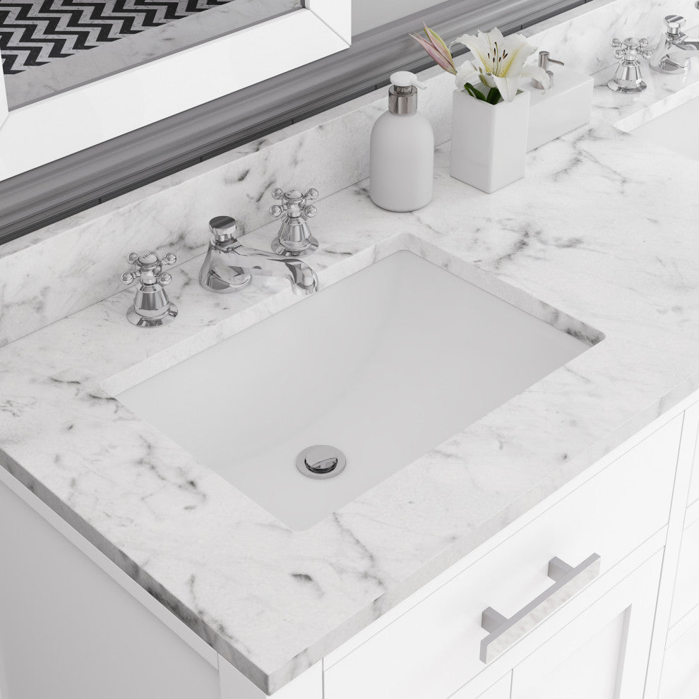 Madison Pure White Bathroom Vanity, 60", Two Mirrors, Two Faucets