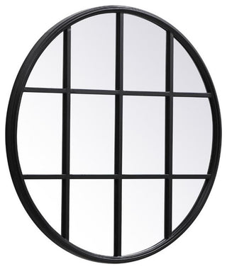 Elegant Decor Motif 28" Round Mid Century Metal Windowpane Frame Mirror in Black