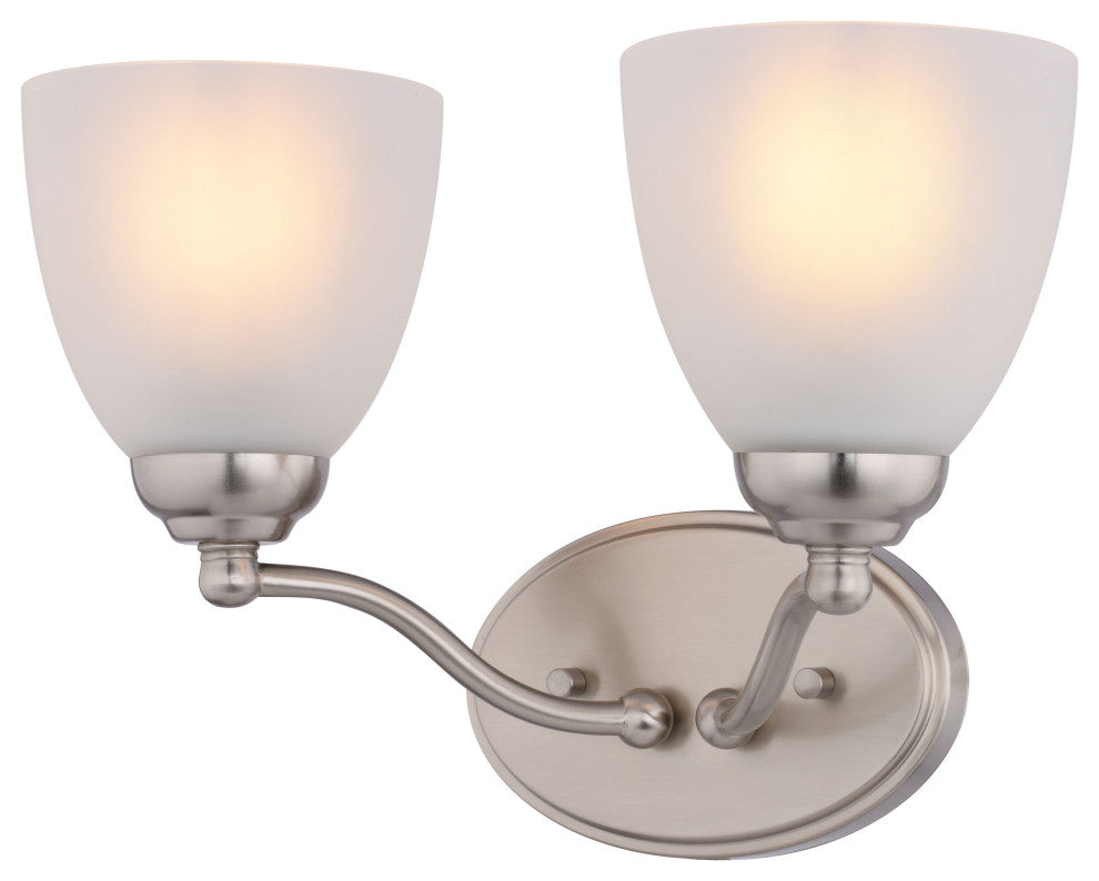 Bellwood 13.5" 2-Light Traditional Nickel Bathroom Vanity Fixture, Glass Shade, Satin Nickel, 2-Light