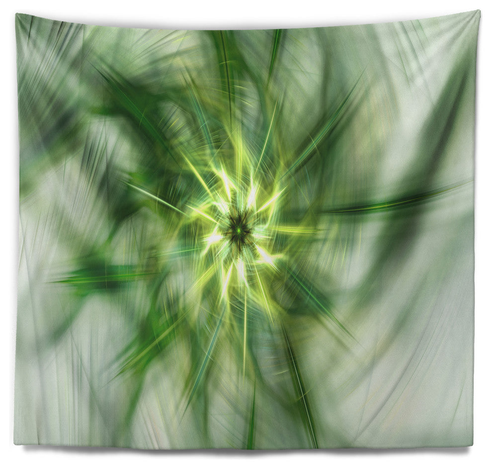 Rotating Bright Green Flower Abstract Wall Tapestry, 39"x32"