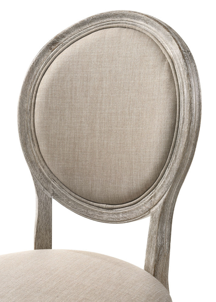 Faustine Side Chair, Tan Fabric and Salvaged Light Oak Finish