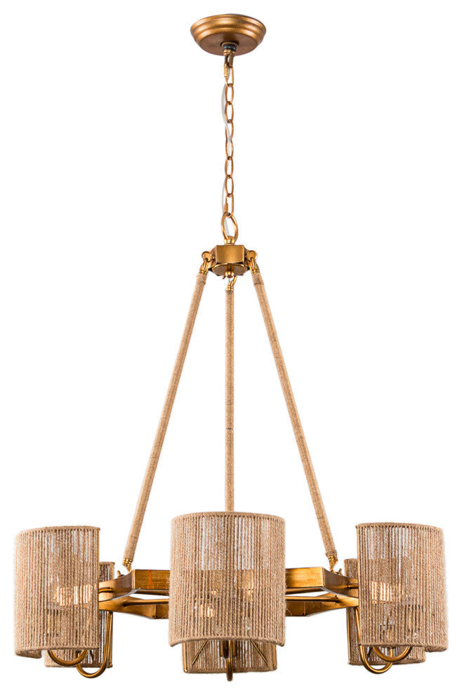 28.74 in. 6-Light Farmhouse Chandelier with Rope Sole shade
