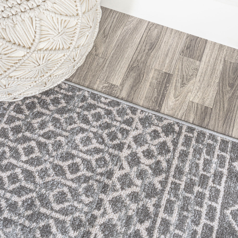 Arta Moroccan Vintage Geometric Area Rug, Gray/Cream, 3 X 5