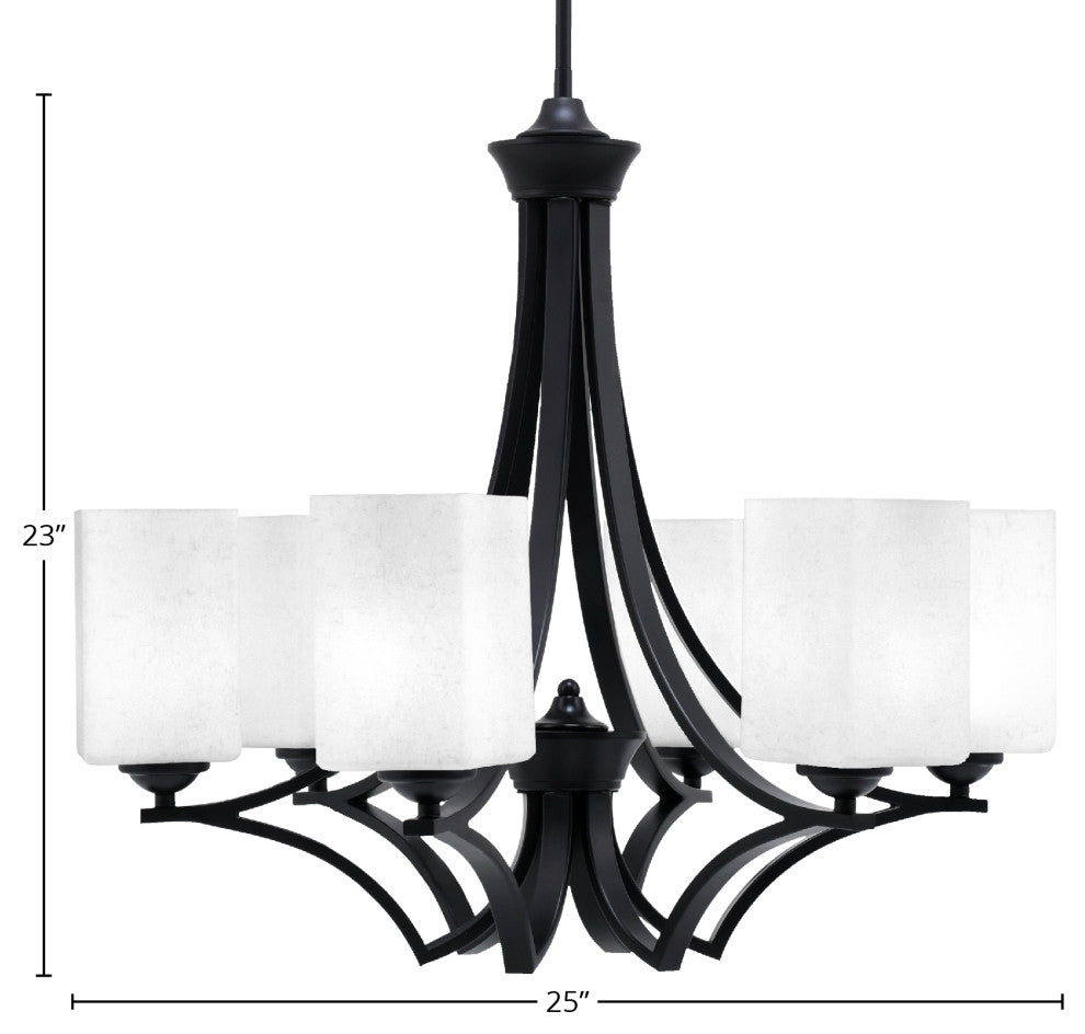 Zilo 6 Light Chandelier, Matte Black Finish With 4" White Muslin Glass