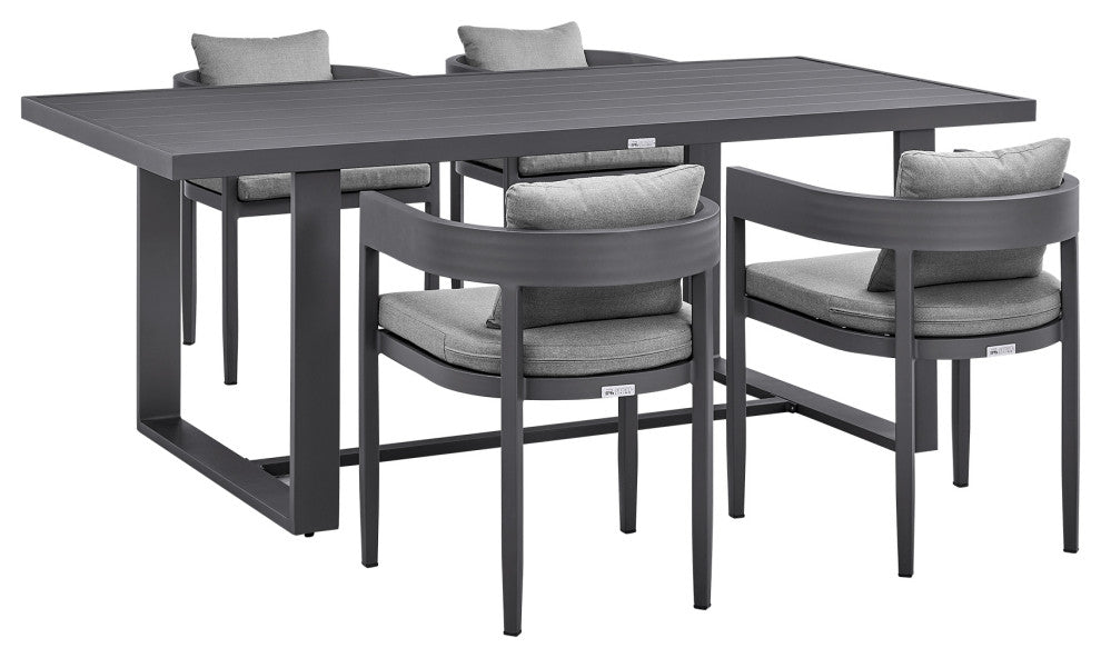 Menorca Outdoor Patio 5-Piece Dining Table Set, Aluminum With Gray Cushions