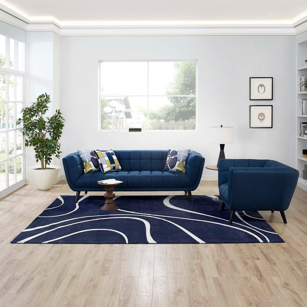 Modway Therese Abstract Swirl 8'x10' Area Rug, Navy and Ivory