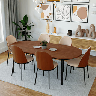 LeisureMod Tule Dining Side Chair, Set of 2, Walnut/Light Brown
