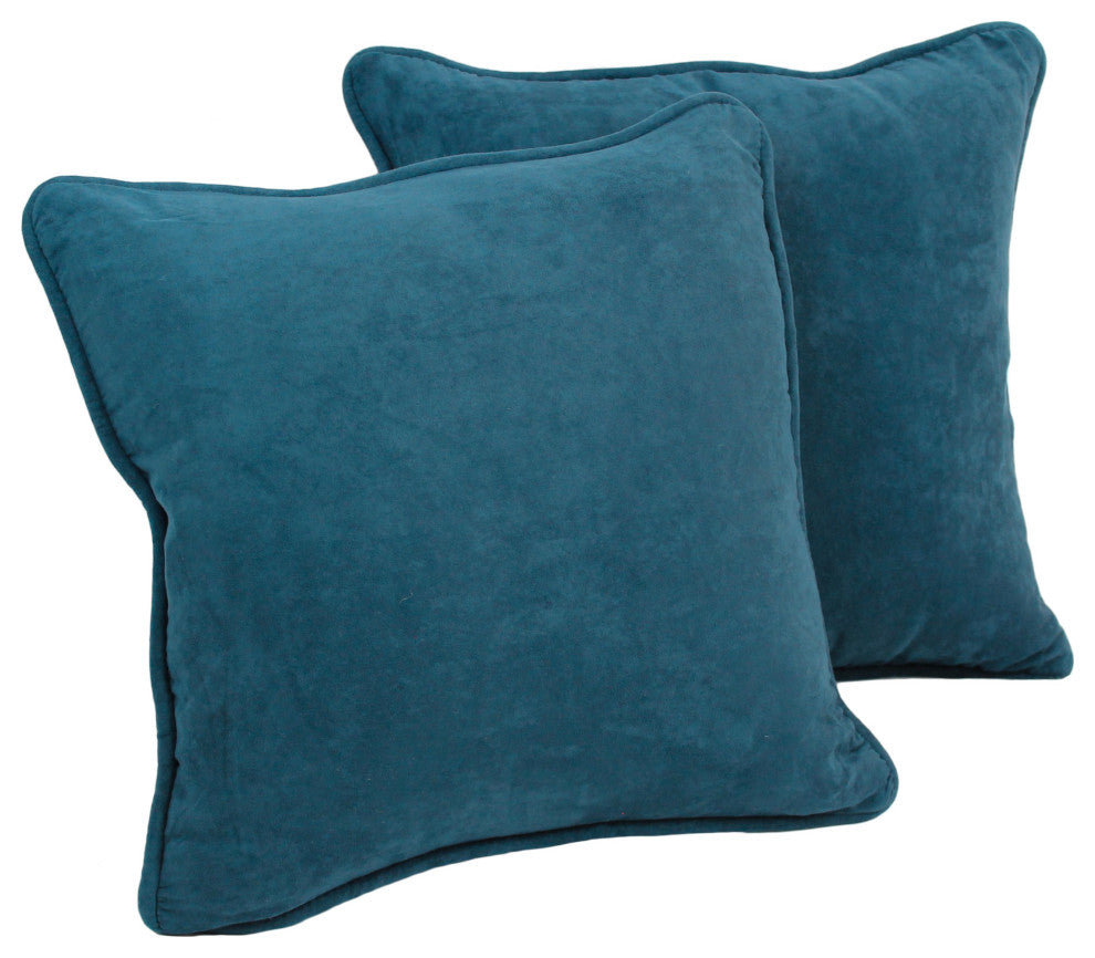 18" Double-Corded Solid Microsuede Square Throw Pillows, Set of 2, Teal