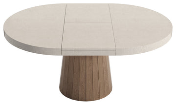 Japandi Extendable Dining Table 39"-55" Whitewash 6-Seater Oval&Round Pedestal, Gray