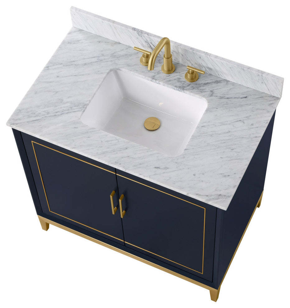 Gracie Bathroom Vanity, Pacific Blue With Carrara Marble, 36"