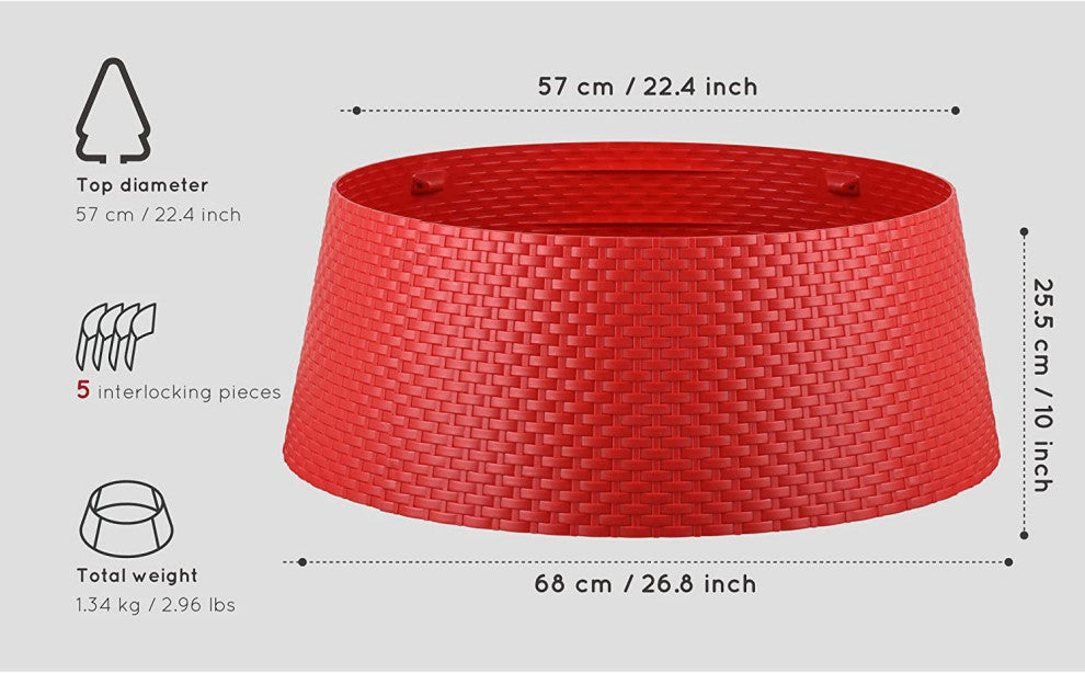 Tree Nest Large Christmas Tree Skirt for Artificial and Real Trees, Red