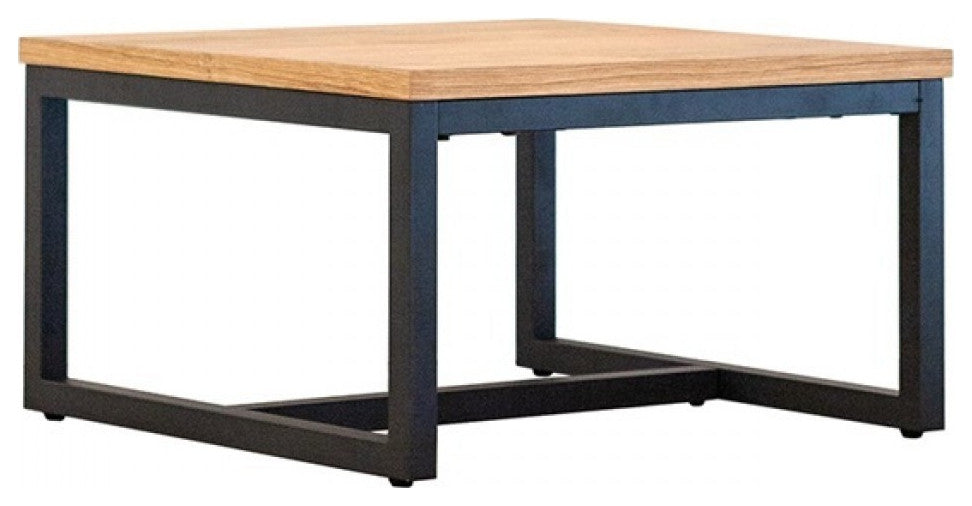 Rustic Natural Oak And Black Metal End Table