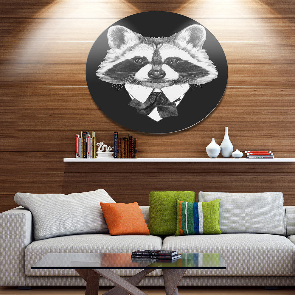 Funny Raccoon In Suit And Tie, Animal Round Wall Art, 11"