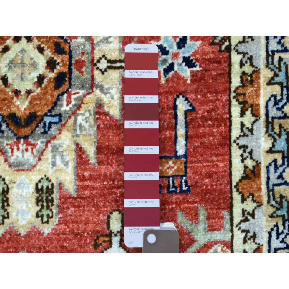 Rich Red Natural Dyes Soft Wool Hand Knotted Afghan Ersari Runner Rug, 2'8"x9'8"
