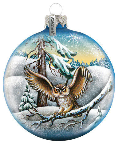 Hand Painted Scenic Glass Ornament Owl Ball