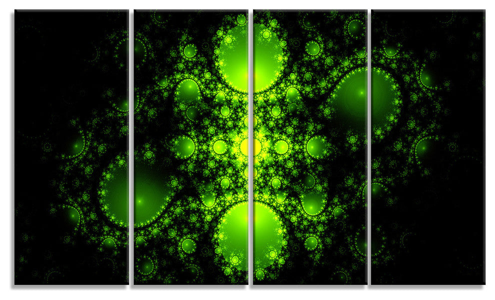 Cabalistic Green Fractal Design, Abstract Canvas Art Print, 48"x28", 4 Panels