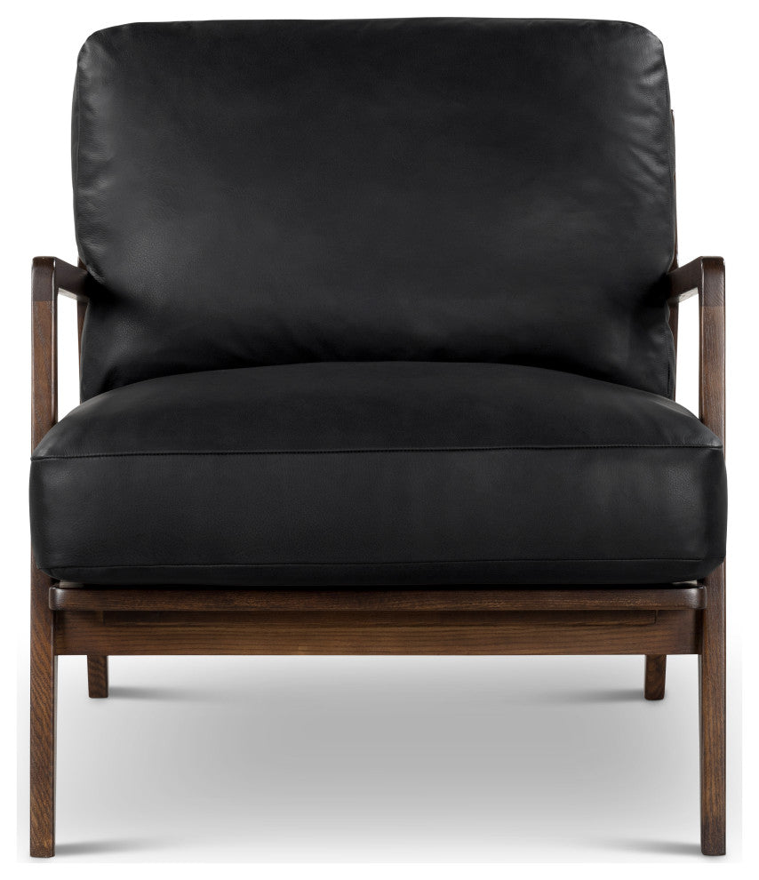 Metro Carmelo Genuine Leather Accent Chair, Walnut/Black Genuine Leather