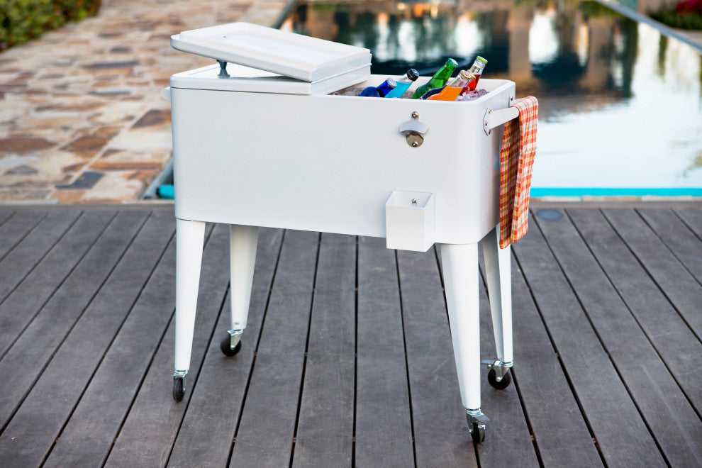 Permasteel 80 Quart Portable Rolling Patio Cooler, White