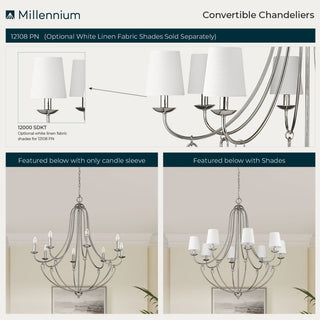 8 Light 36 in. Polished Nickel Chandelier