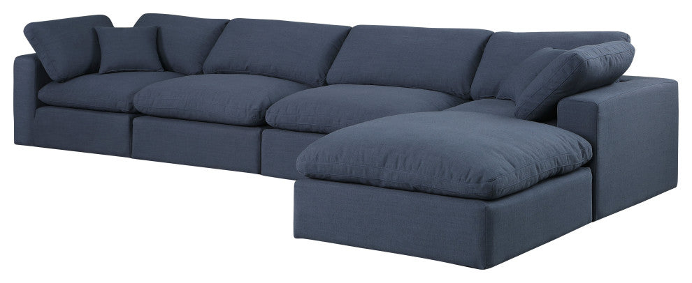 Comfy Upholstered L-Shaped Modular Sectional, Navy, 5-Piece: 2 Armless Chair, 2 Corner Chair, 1 Ottoman, Linen Textured Fabric